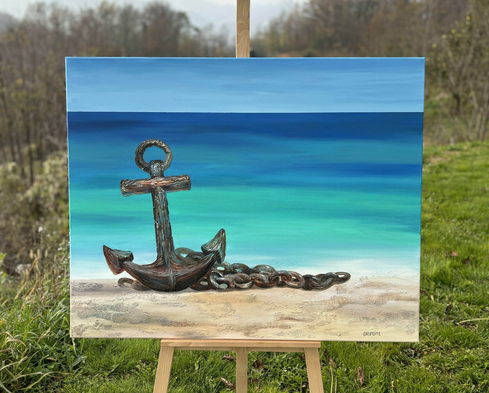 Acrylic painting Anchor, mixed media, large wall art for sale, buy art from artist, buy original paintings, Slovenia, painting for sale Oxana Kravtsova Oxypoint