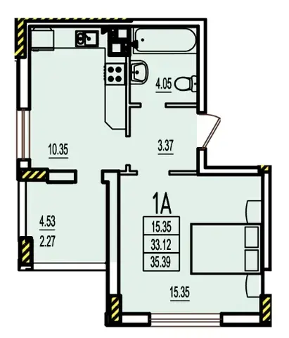 Планировка 1-комнатной квартиры в ЖК RosenTal площадью 35–49 м² — вариант 2