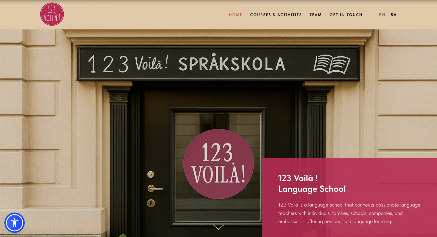 Capture d’écran du site 123 Voilà, Ecole de langue à Stockholm, Suède