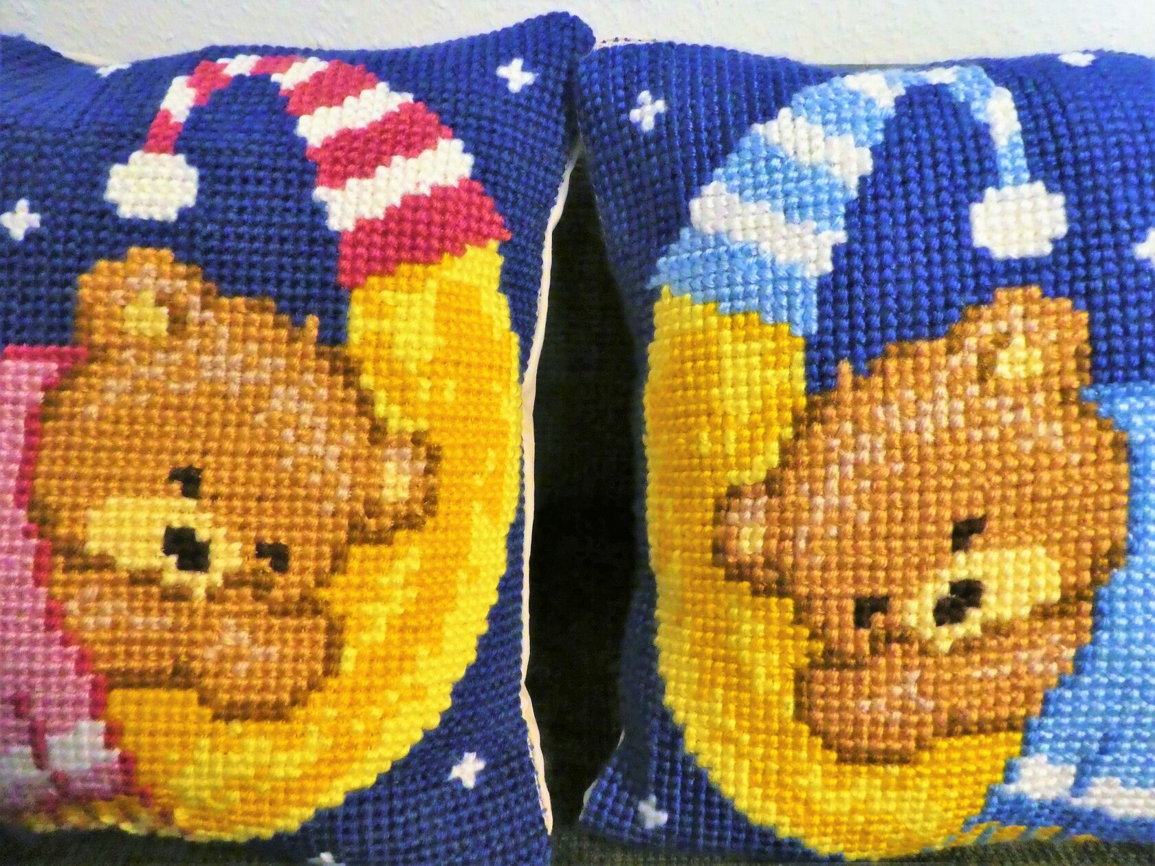 Teddy bears on a moon pillow case handcraft present child room 