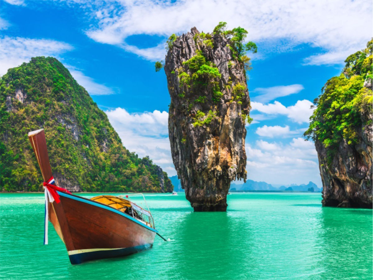Phang Nga Bay limestone islands by boat