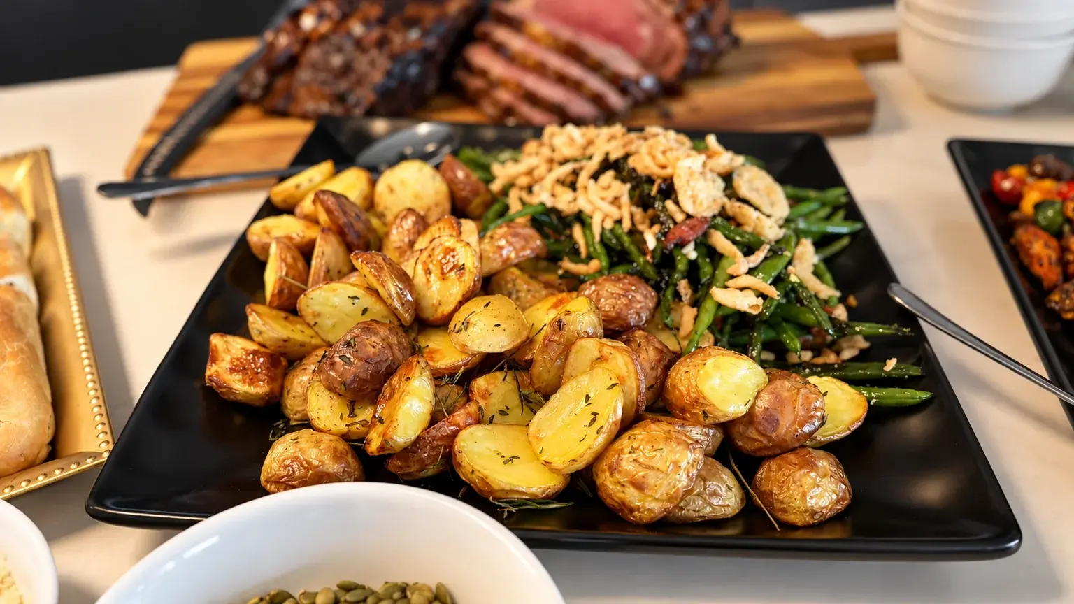 Roasted potatoes and green beans — a Thanksgiving dinner at home by Miami private chef Marina Staver