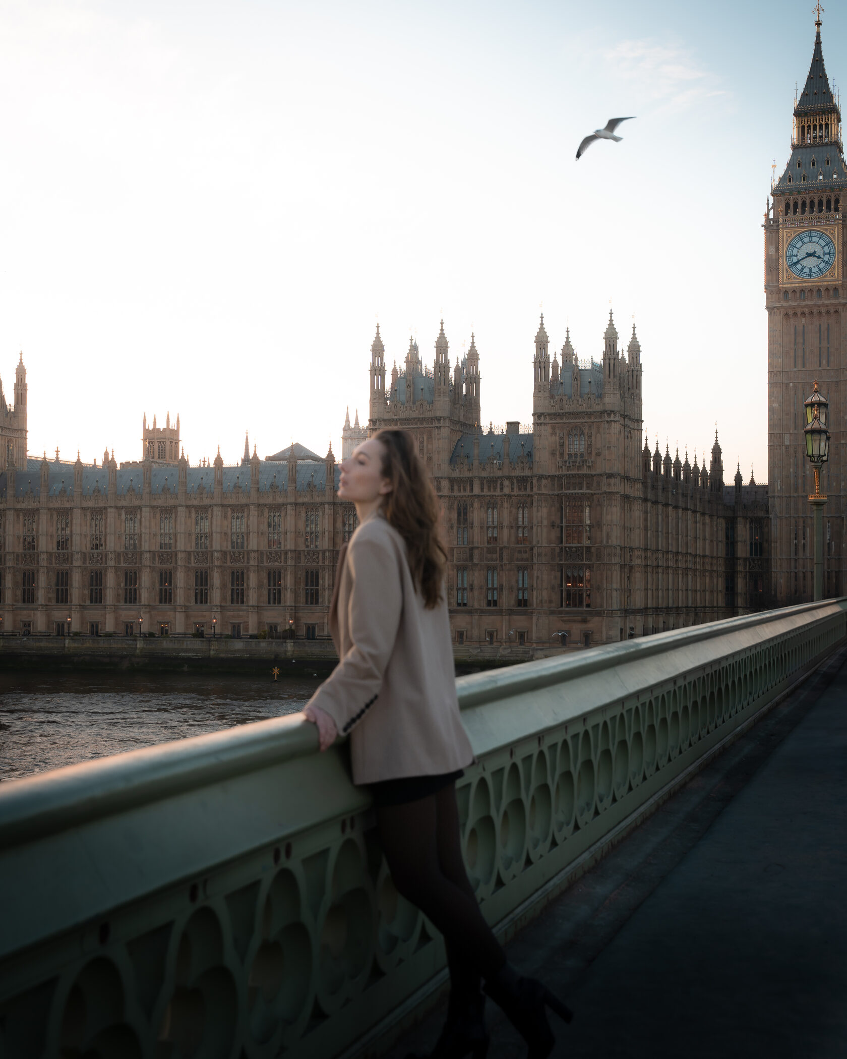 A London portrait on Westminster Bridge, with the Houses of Parliament behind