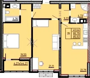 Планування 2-кімнатної квартири в ЖК Modern — варіант 6