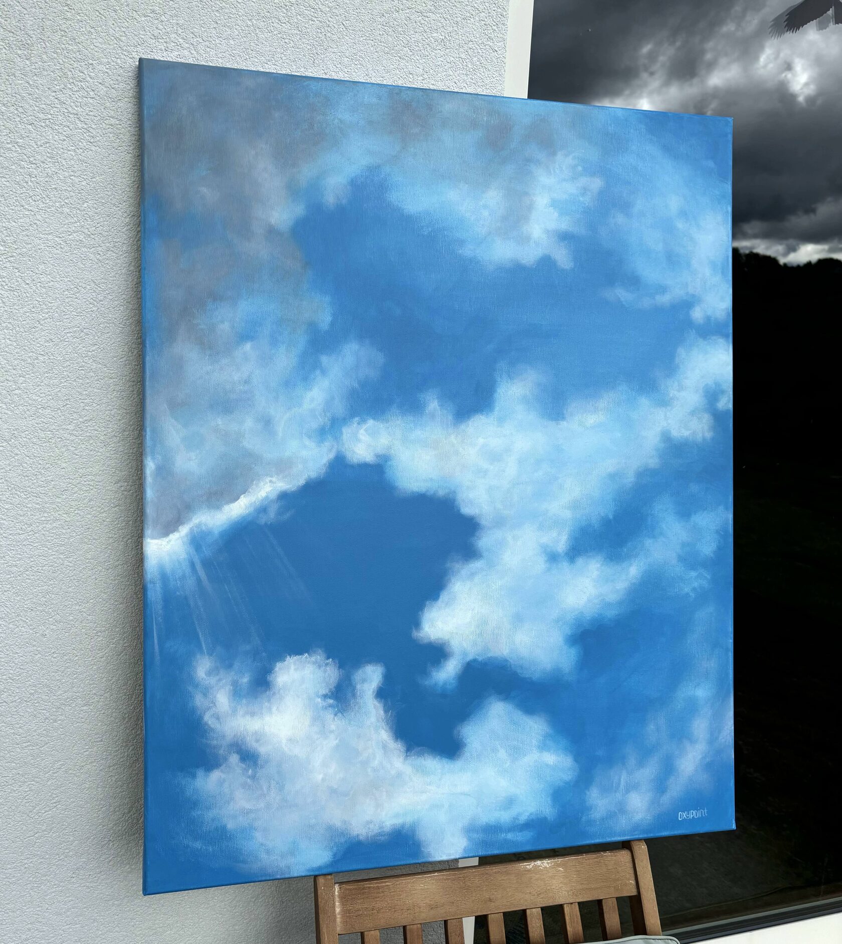 Acrylic painting White Clouds, Cloudscaps, Cloud, blue painting, diptych, large wall art for sale, buy art from artist, buy original paintings, painting for sale Oxana Kravtsova Oxypoint