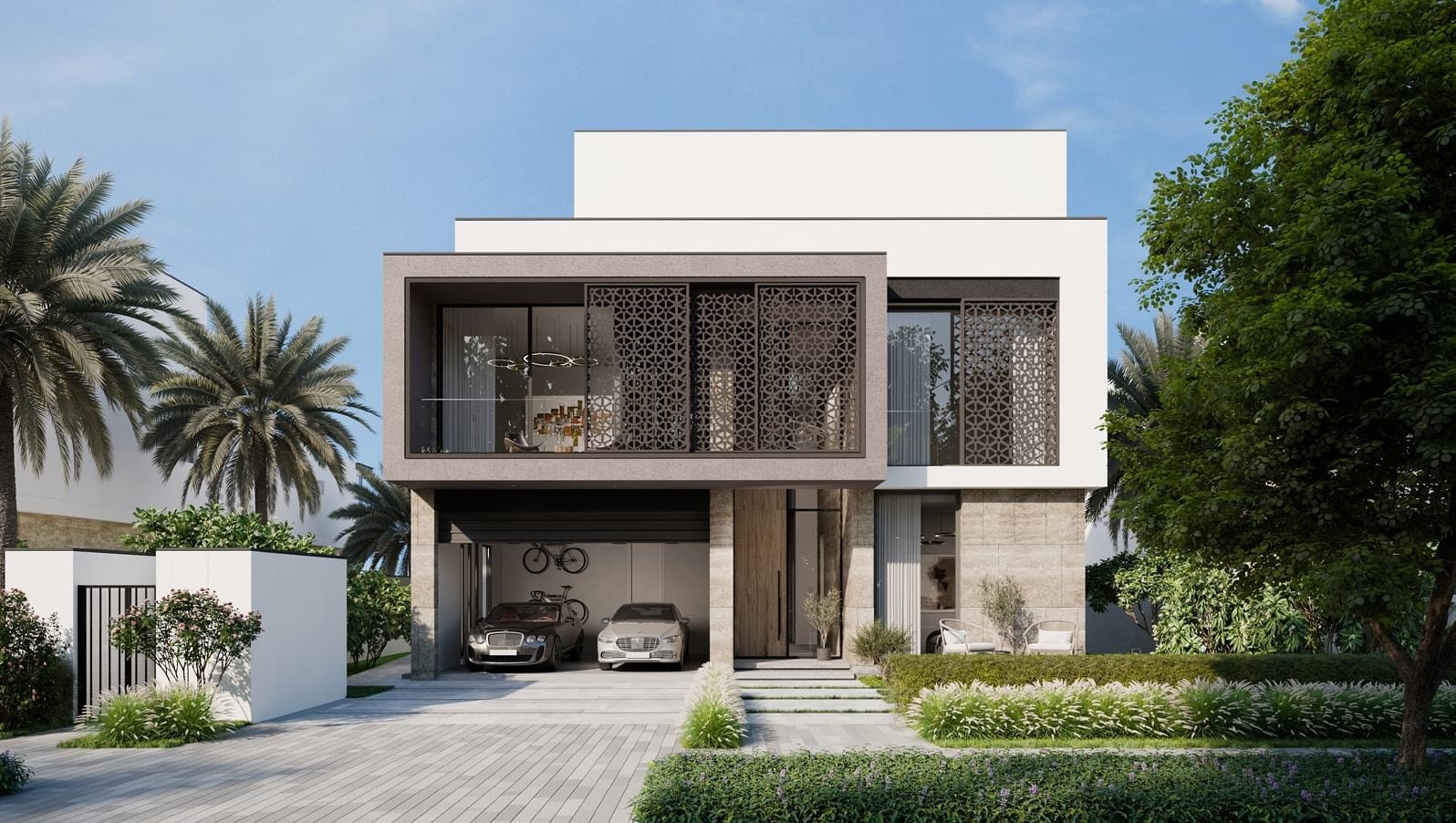 Architectural rendering of a contemporary Palm Jebel Ali villa