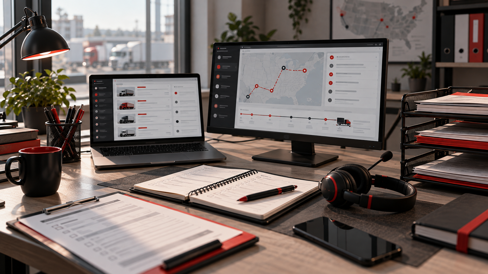 Dispatcher workspace with tools for load research, communication, and records.