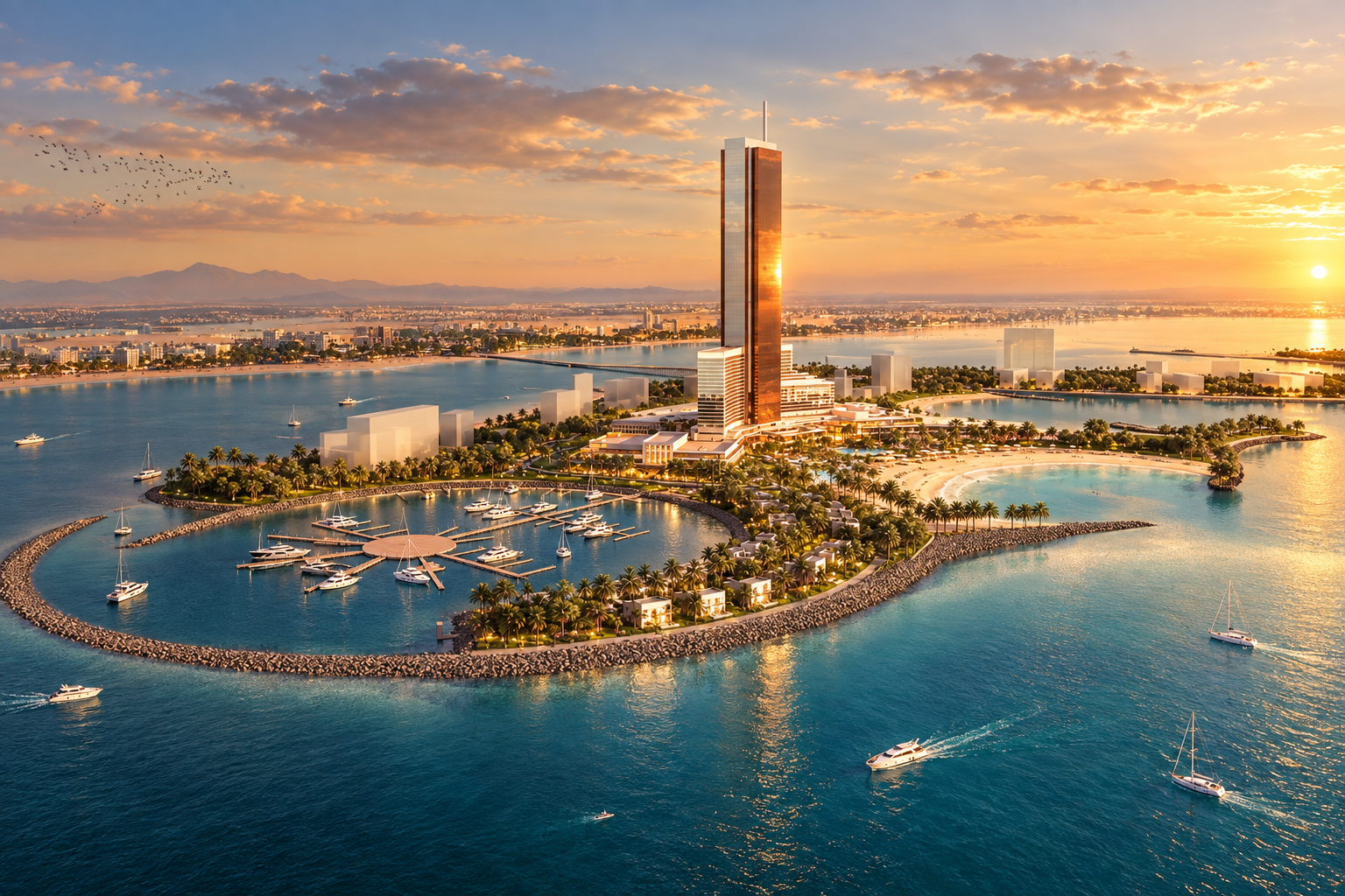 AI visualization of the completed Wynn Al Marjan Island resort in Ras Al Khaimah