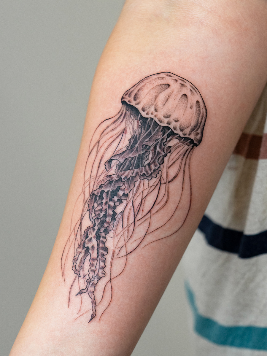 tattoo fish in Fine Line style