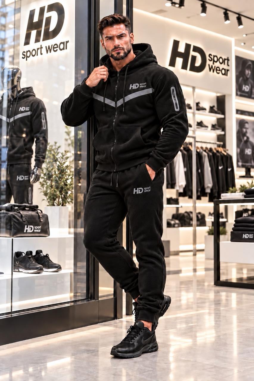 Чоловічий чорний костюм HD Sport Wear із полар-флісу, повний зріст