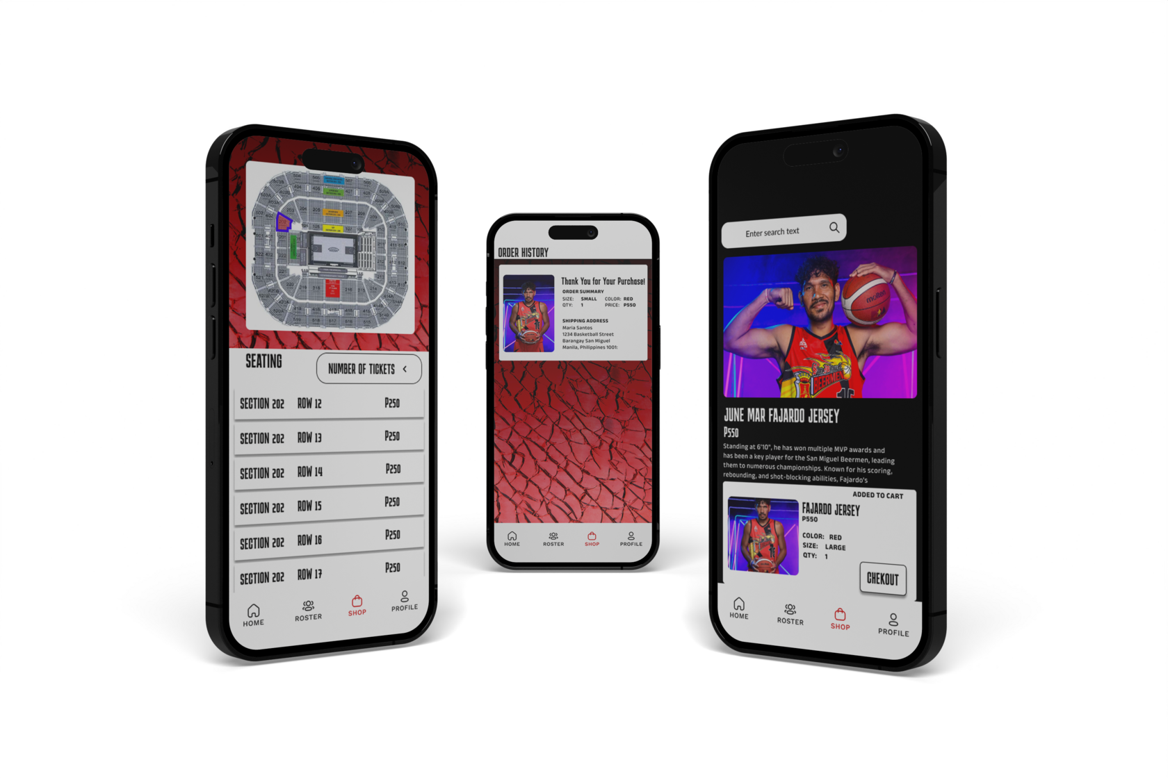 After Usability Study screenshot of ticket screen, add to cart confirmation, and purchase confirmation