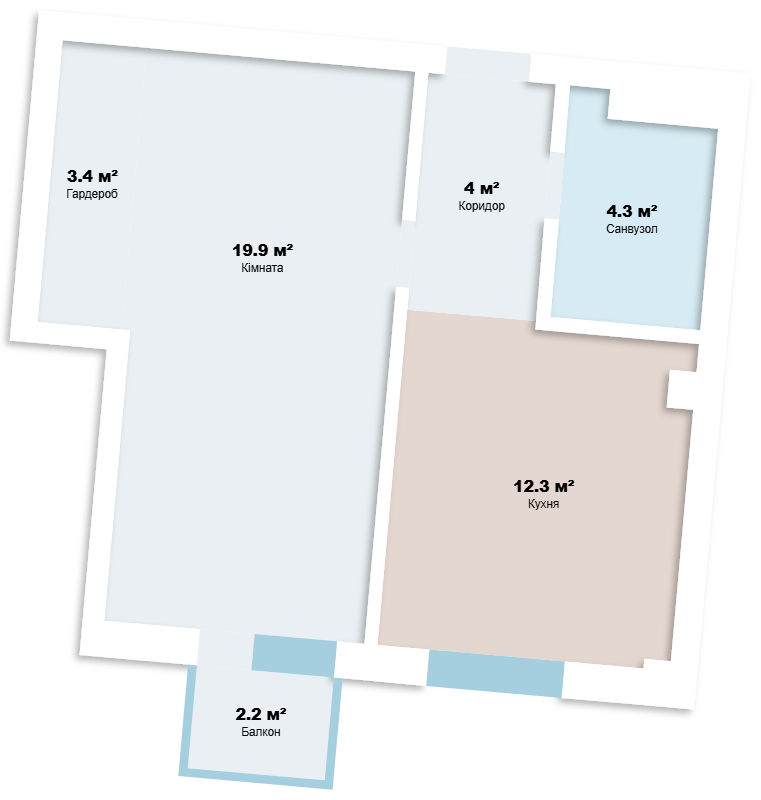 1-комнатная квартира — планировка 12