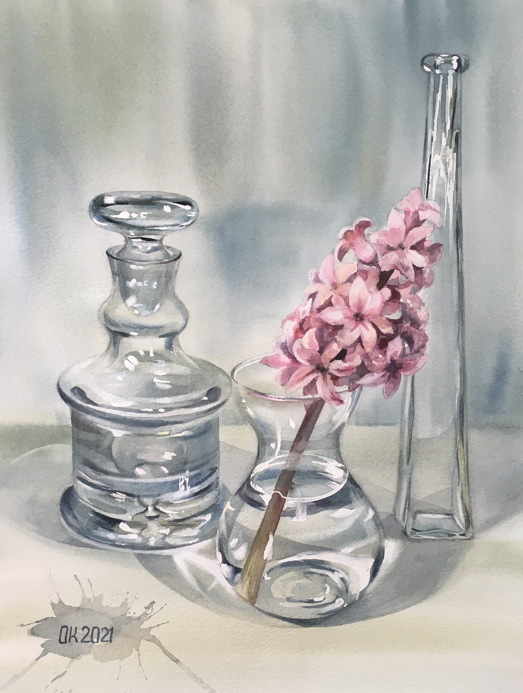 Hyacinth and glass watercolor painting