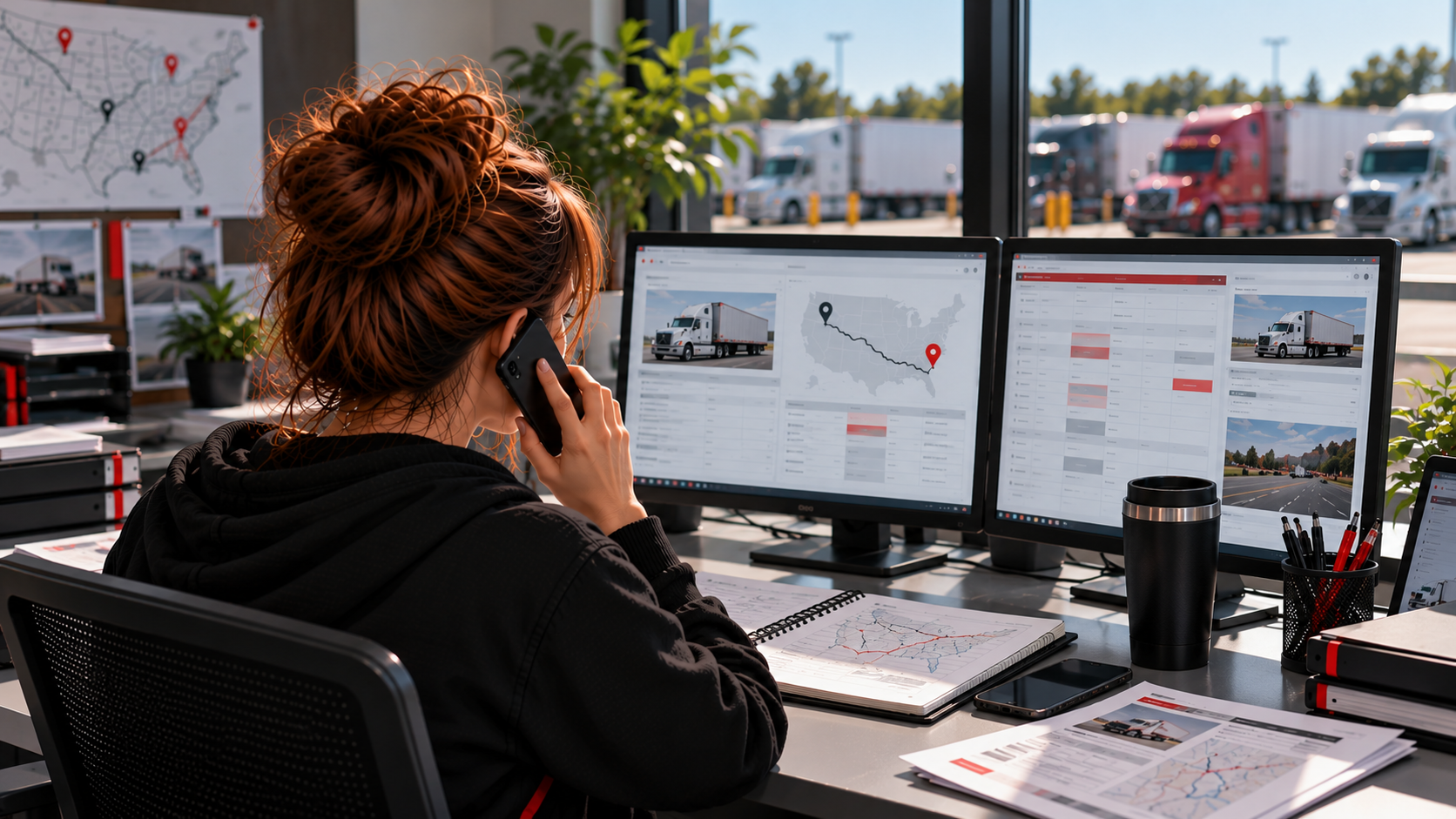 A dispatcher on a broker call with a rate worksheet and shipment details, focused on professional negotiation