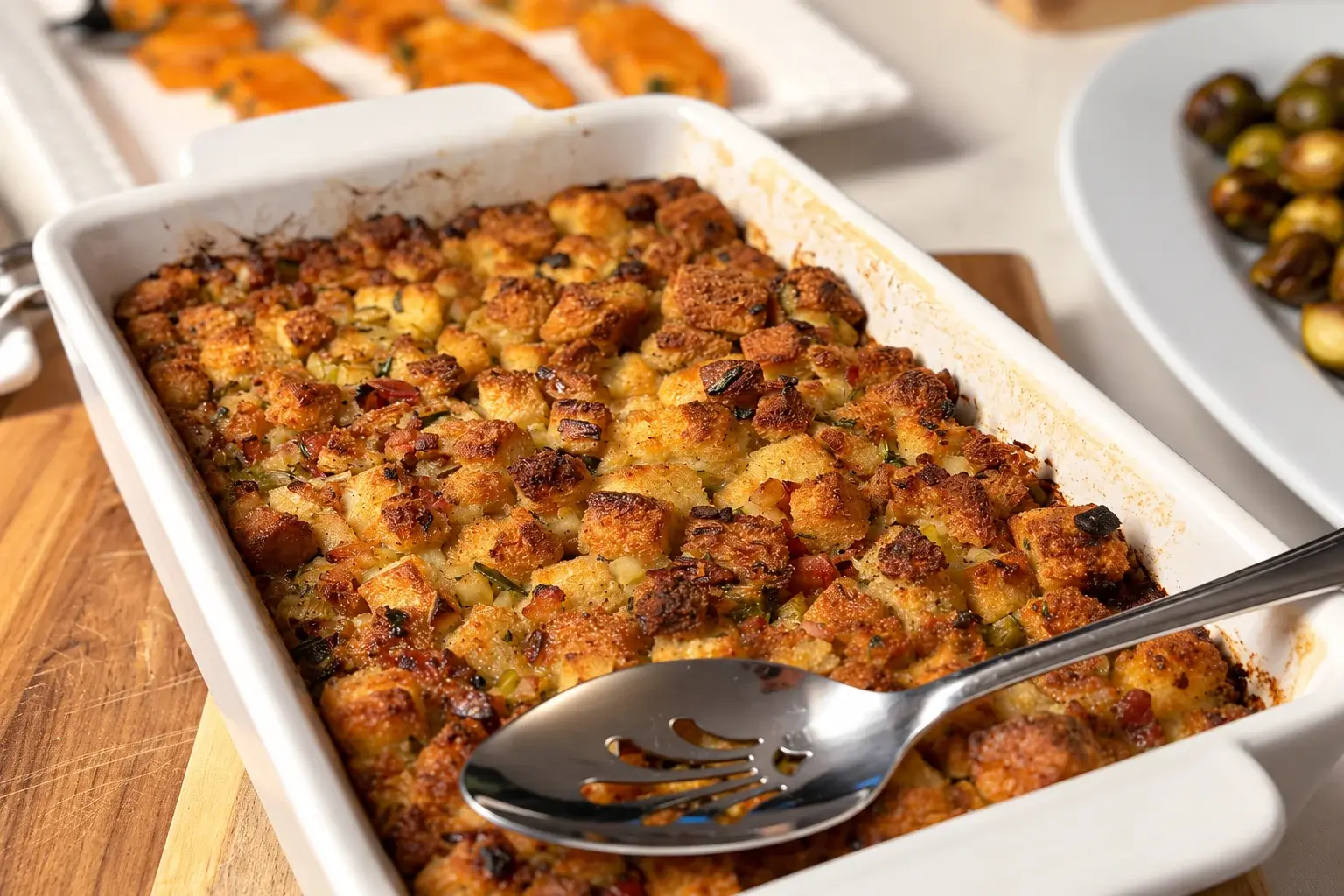 Thanksgiving herb stuffing, oven-baked — a Thanksgiving dinner at home by Miami private chef Marina Staver