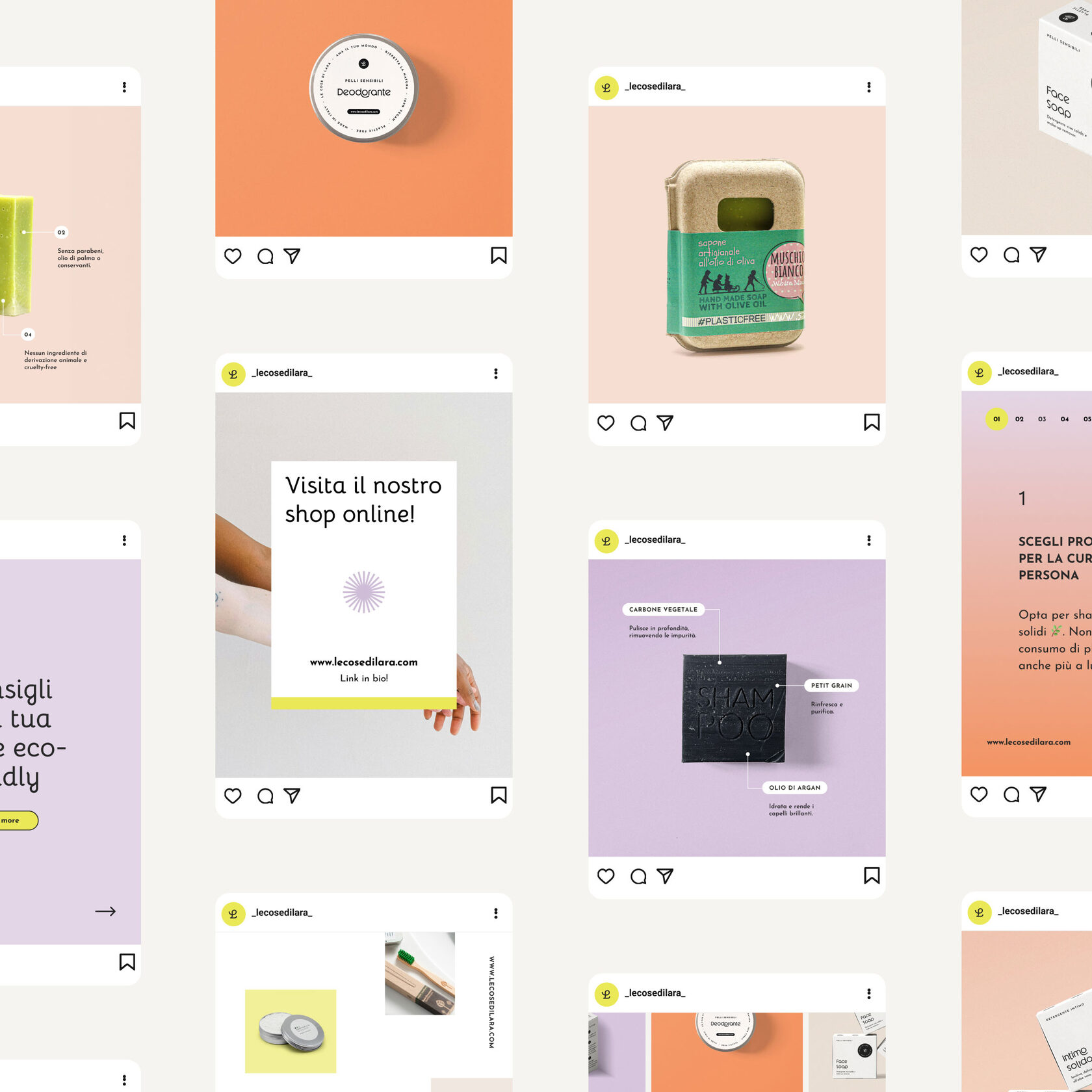 Aesthetic social media post showcasing Le Cose di Lara’s mission: sustainable, handmade, and eco-conscious living.