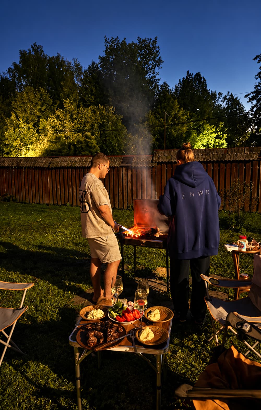 People spending an evening outdoors