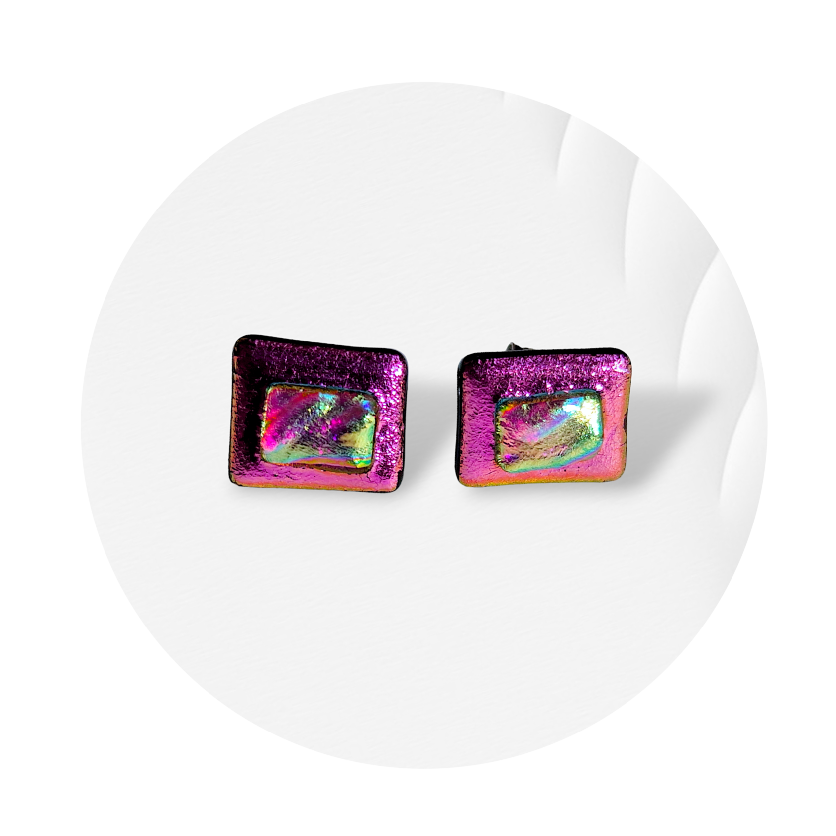  Fuchsia dichroic glass stud earrings