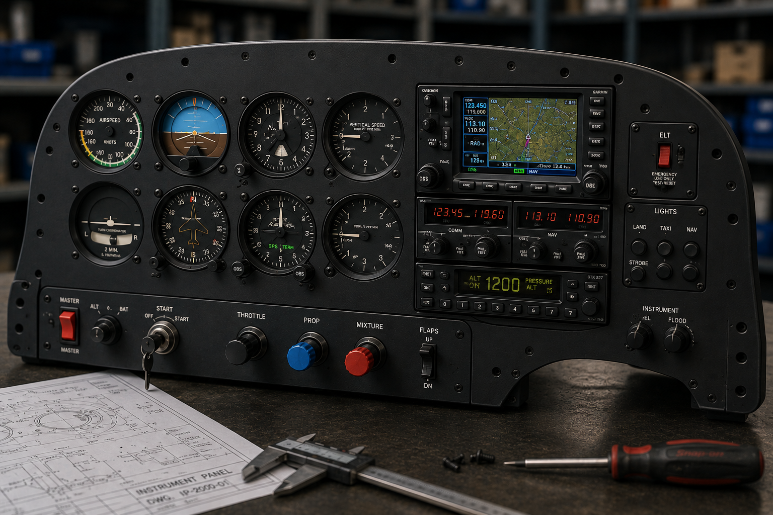 Finished instrument panel ready for installation in an aircraft