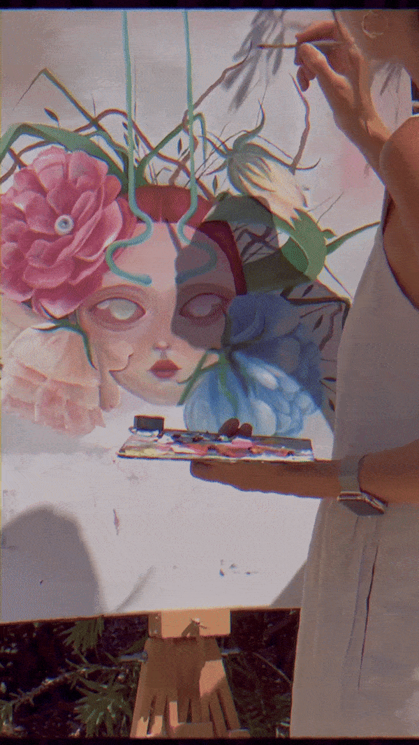 Nat Purple painting at an easel