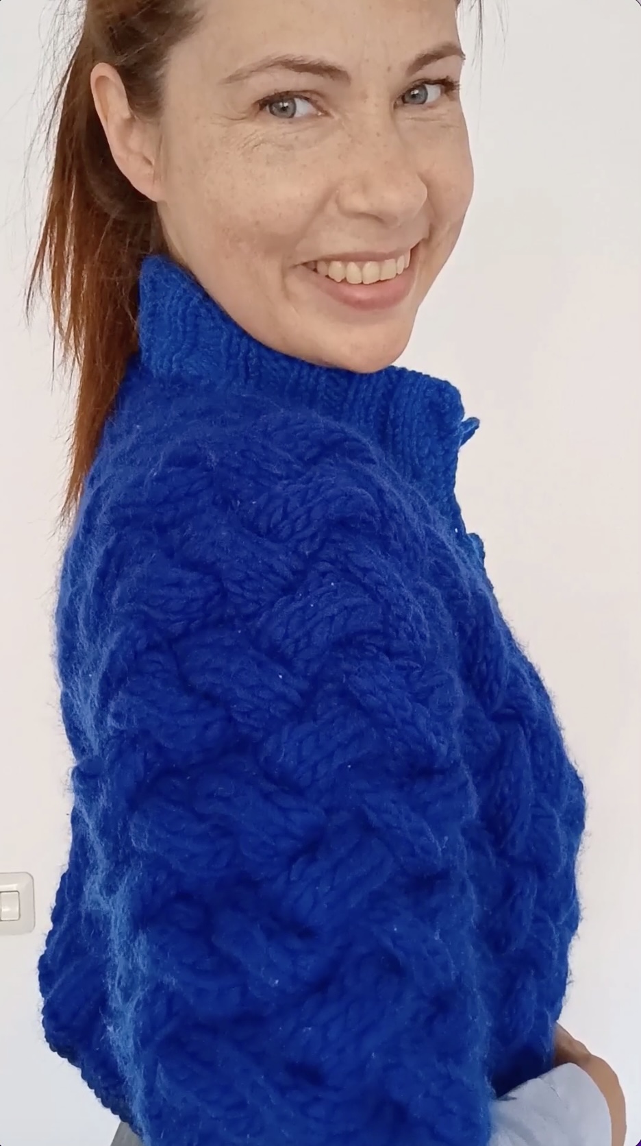 One-of-a-kind hand-knitted cardigan - organic royal blue wool