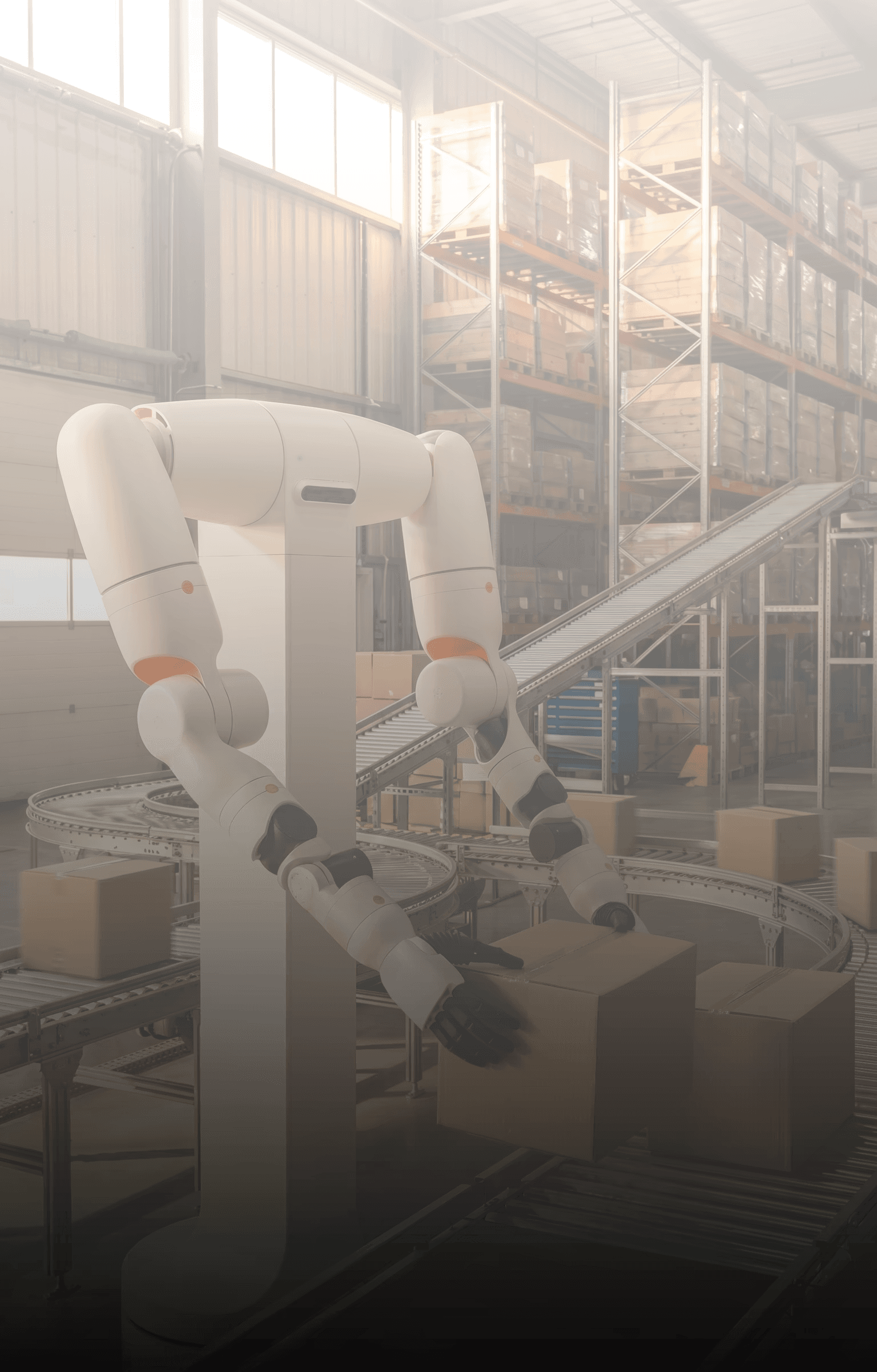 Robotic arm picking boxes in a warehouse