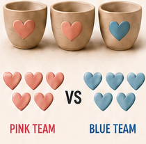 Ceramic vote with pink and blue clay hearts