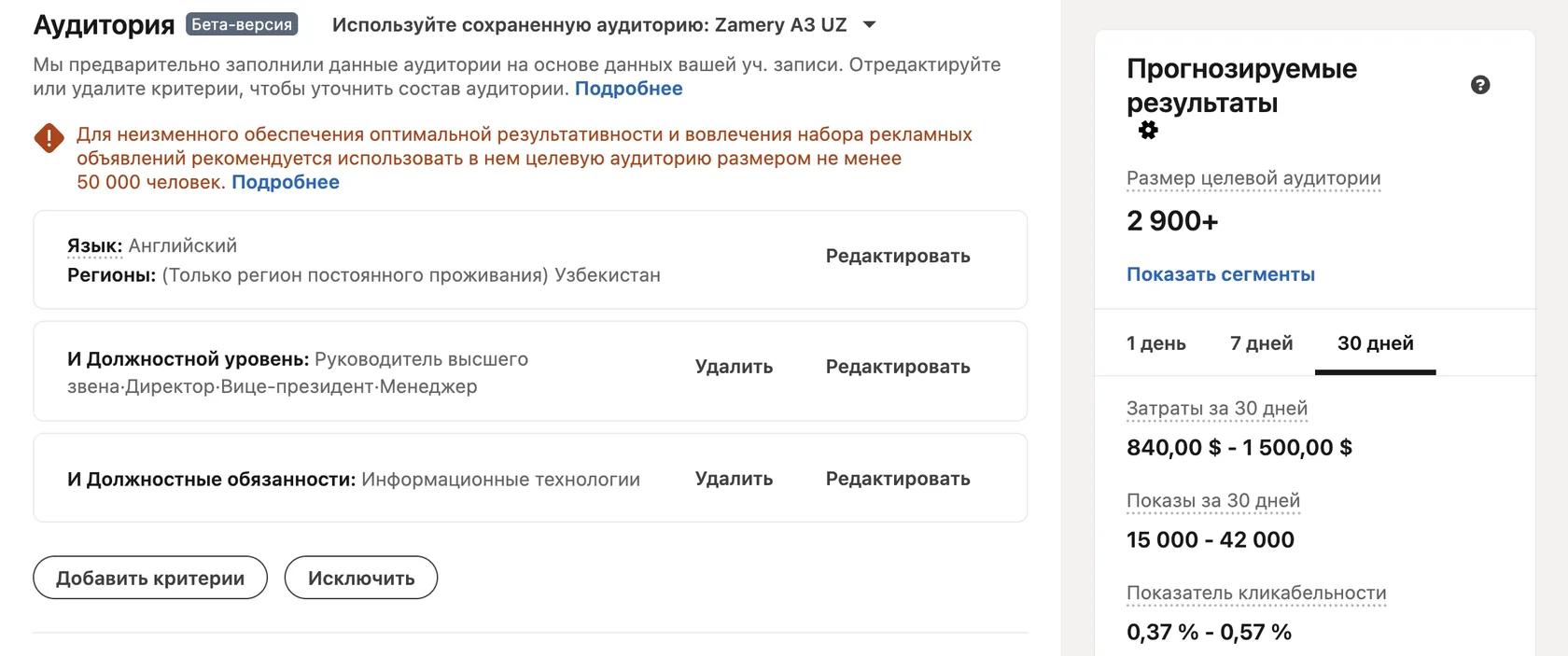 Таргетинг по функции и уровню должности в LinkedIn