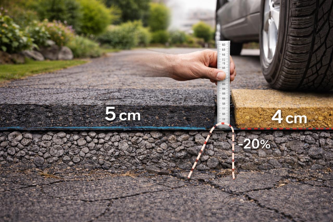 Сравнение на дебелината на асфалтов слой върху трошен камък – тънък слой при асфалтиране на двор