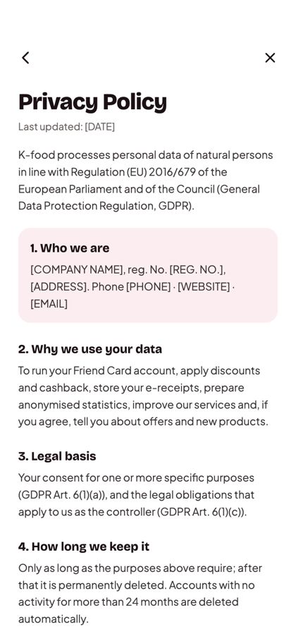 K-food — Privacy chiara