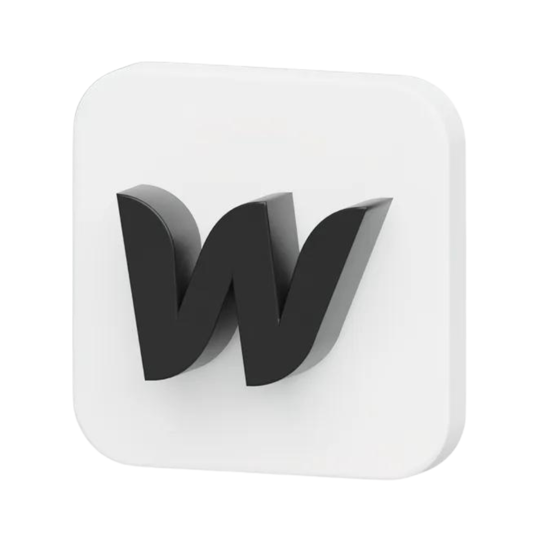 black webflow 3d logo on a white 3d background