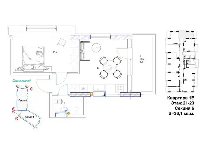 Планування 1-кімнатної квартири в ЖК Derby Style House