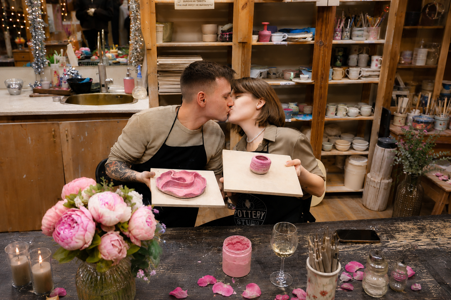 Private gender reveal for two at a pottery studio