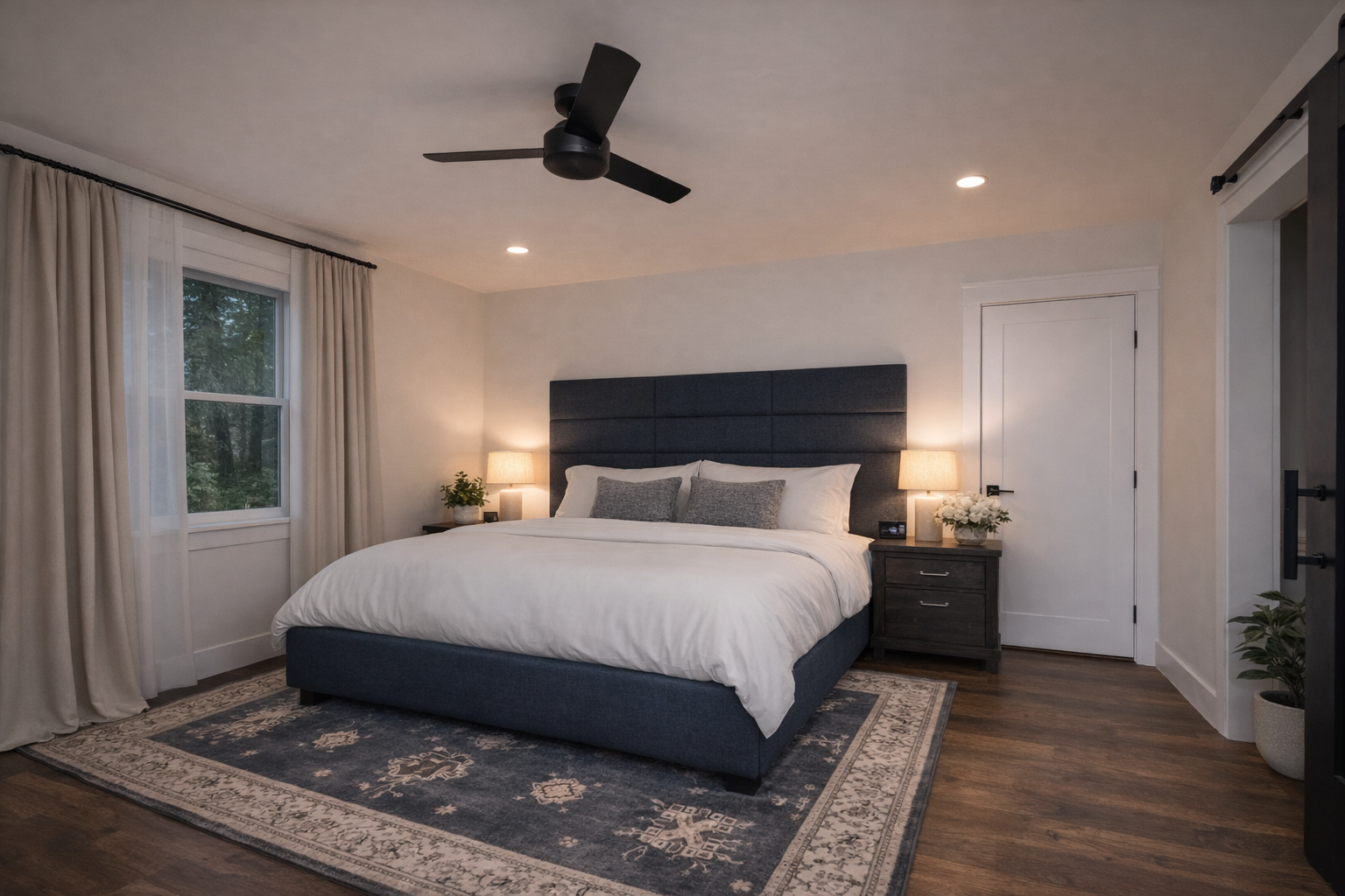 custom upholstered wall panels luxury bedroom California