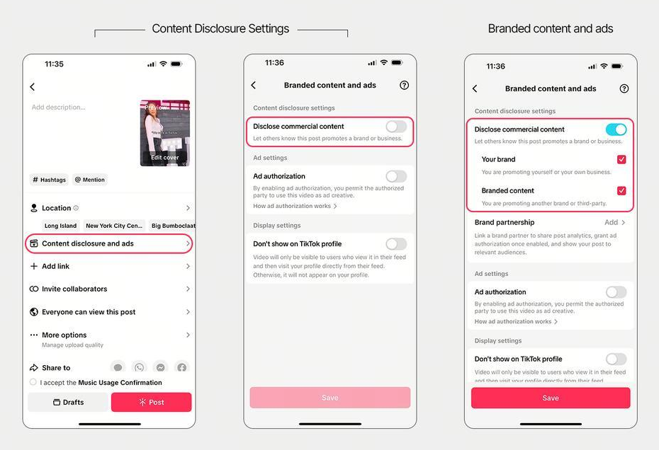 Отметка брендированного контента в приложении TikTok