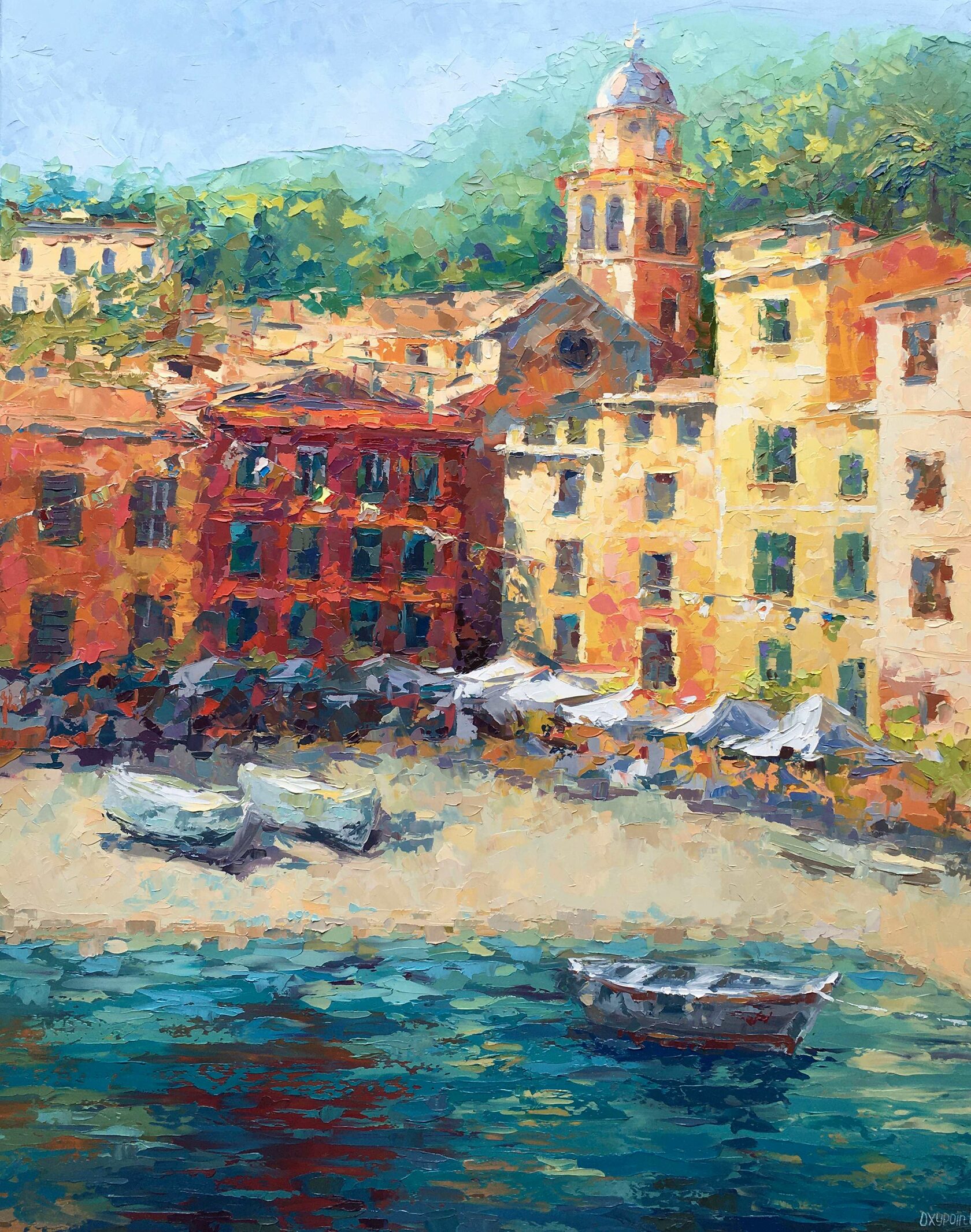 oil painting Portofino, painting for sale, large painting Italian Riviera