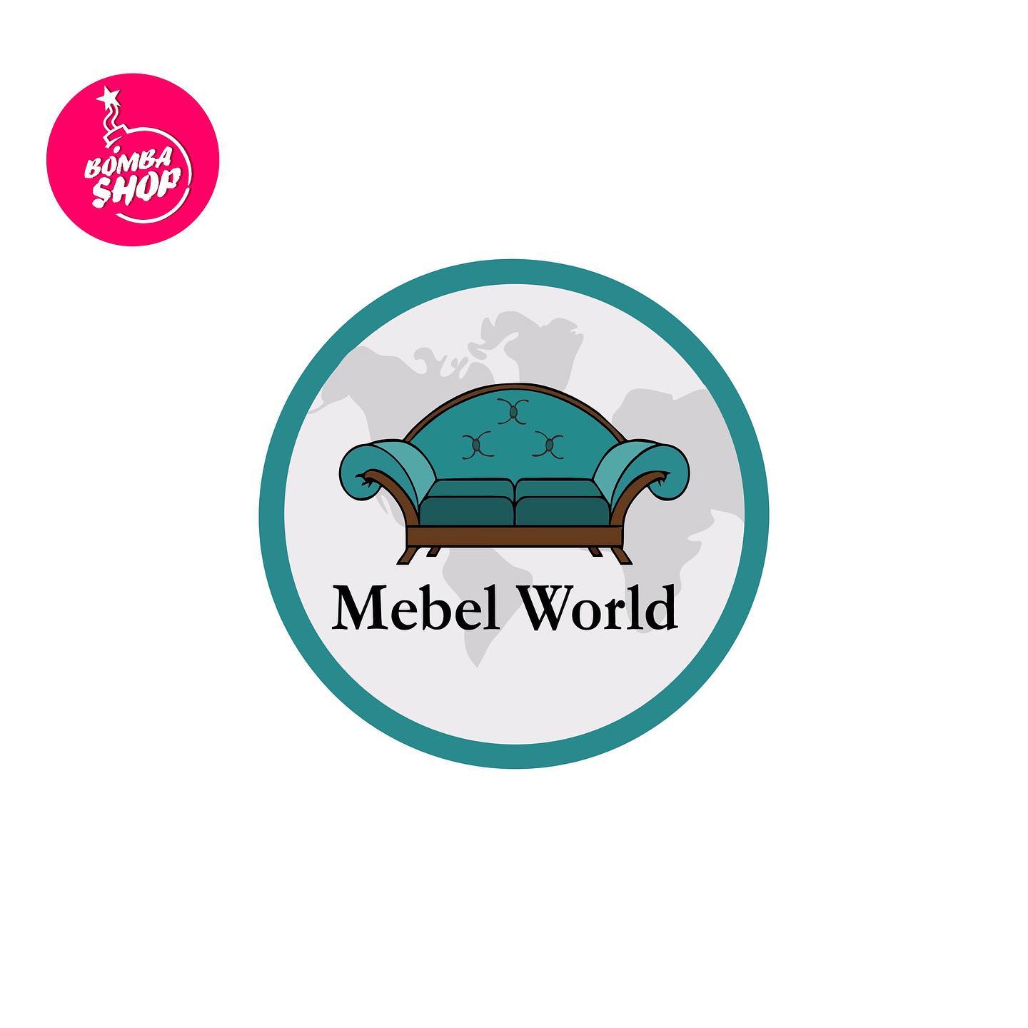 Mebel World furniture logo – a sofa over a world map