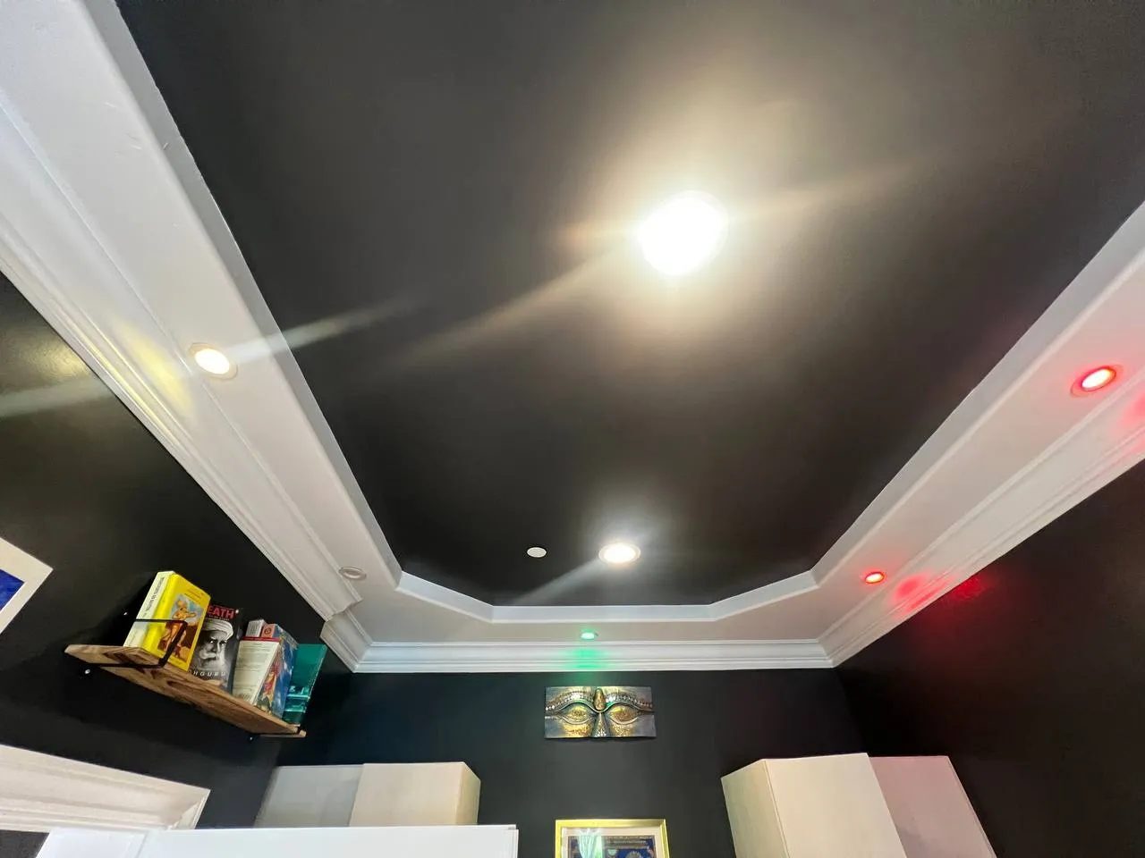 Crown molding on a tray ceiling with dark accent paint, Bal Harbour FL