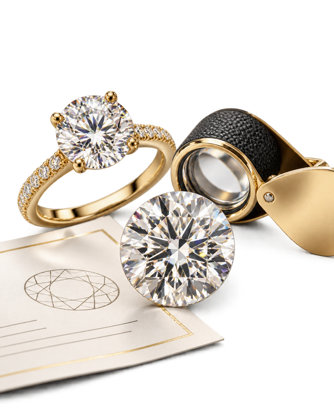 Diamond with grading report prepared for resale evaluation