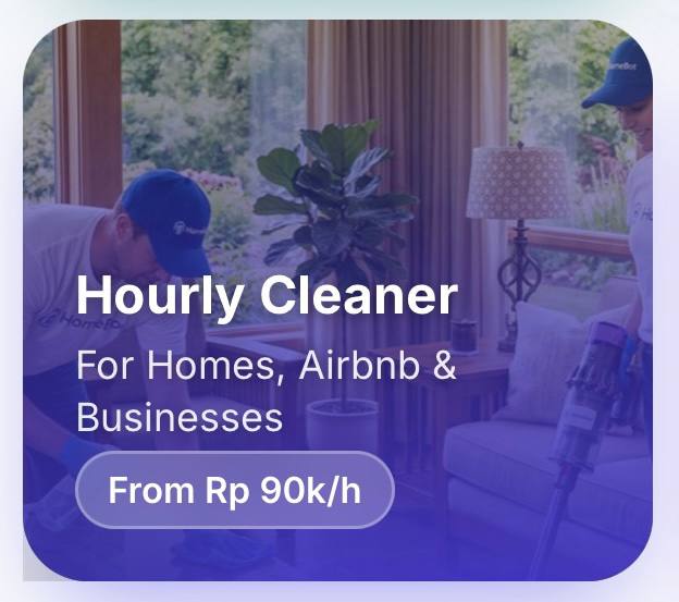 Hourly Cleaner — For Homes, Airbnb & Businesses, from Rp 90k per hour