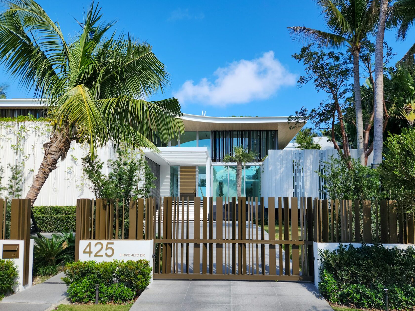 Premium modern house exterior with vertical wood cladding luxury Miami