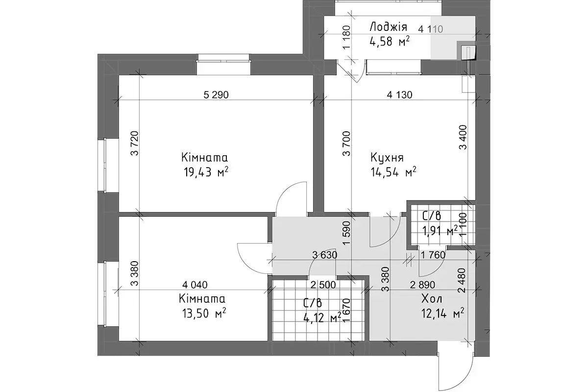 Планування 2-кімнатної квартири в ЖК Чайка Люкс — варіант 10