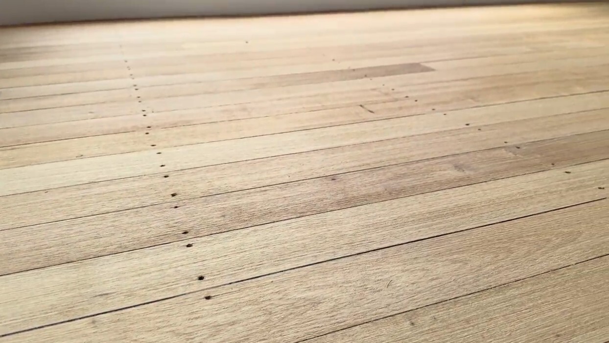 Close view of the Glenfield home's restored timber flooring