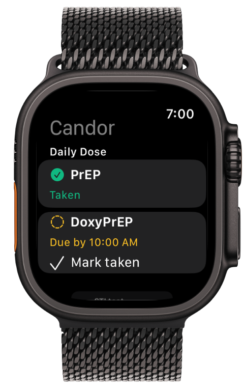 Candor on Apple Watch showing today's doses