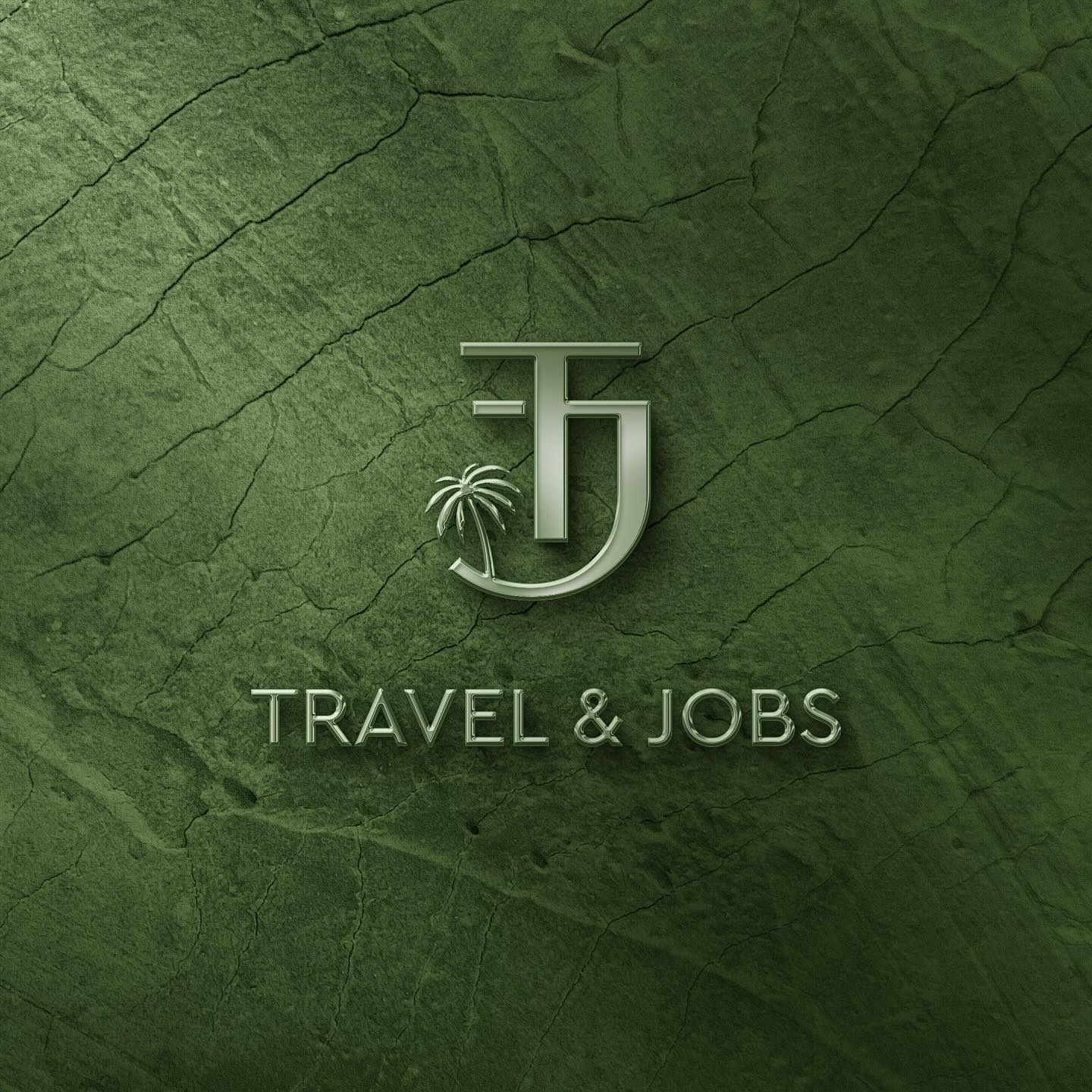 Travel & Jobs logo on a green texture