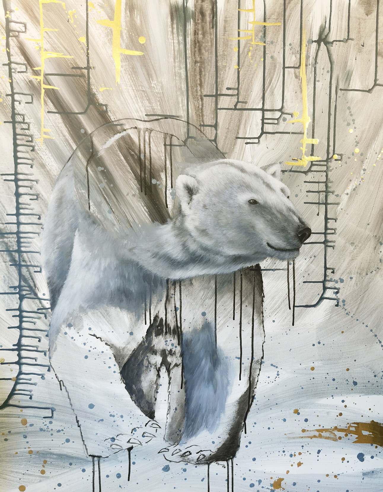 Großformatiges Eisbär Gemälde Original – Kunst über Stille, Weite und bedrohte Arktis