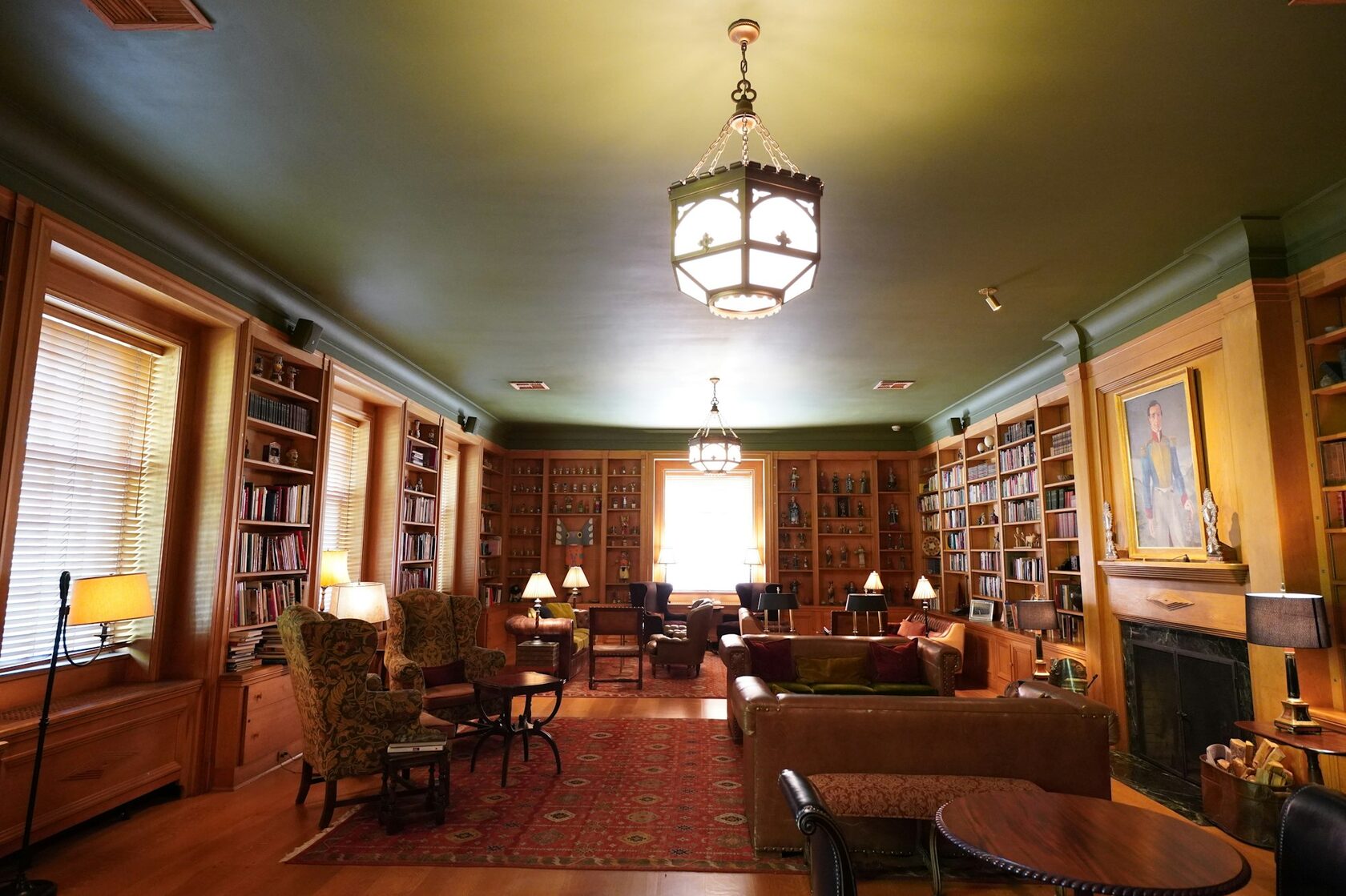 Study before renovation, dark wood, painted-over skylight