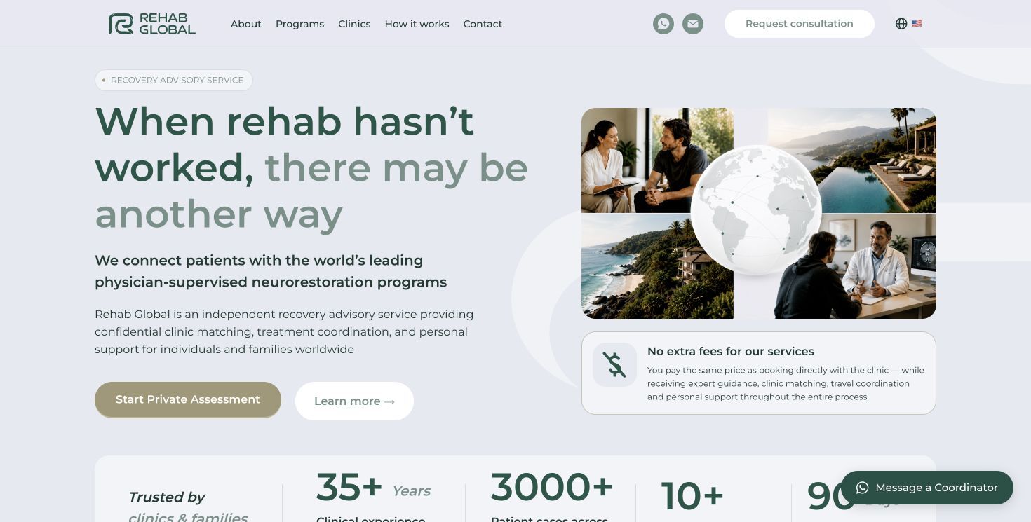 Rehab Global website design — first screen