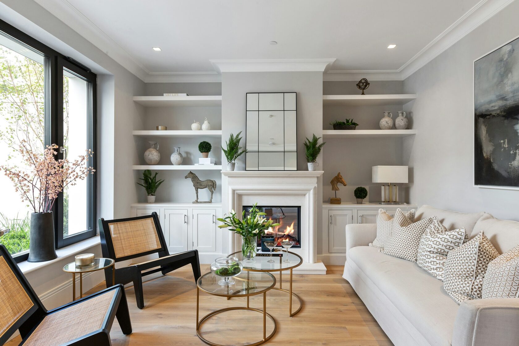Interior styling — books, linen, warm light