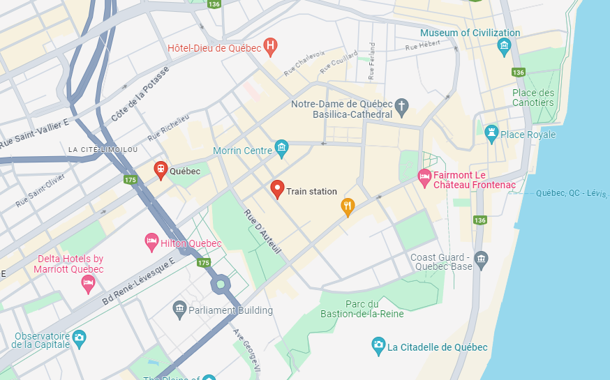 Quebec Gare du Palais Train Station Map & Adress CANADA TRAINS